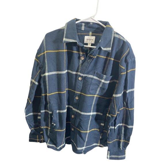 Goodfellow Medium Heavyweight Flannel Shirt Navy Yellow Windowpane - Picture 3 of 6